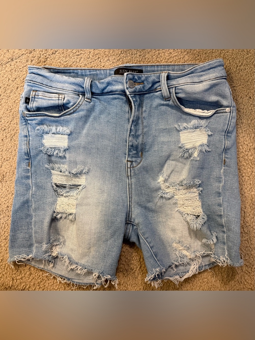 Judy Blue Light Blue Distressed Ripped Denim Shorts
